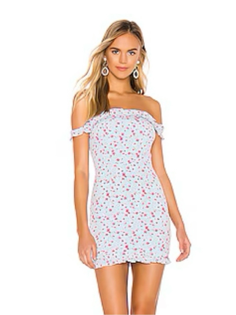 Superdown Mini Baby Blue Off Shoulder Ruffles Dress Floral Size Small
